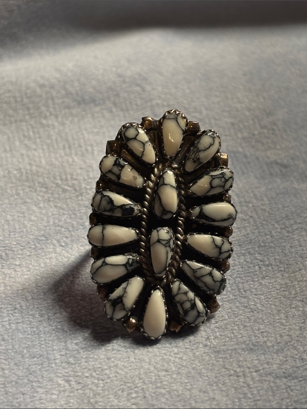 Navajo Cluster Ring White Buffalo Turquoise Size 6.5 Juliana Williams